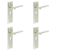 Loops 4 Pack Satin Nickel Euro Backplate Door Handle For Elegant Interiors - Solid Brass Interior Handle