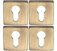 Loops 4 Pack Screwless Round Euro Profile Escutcheon - Antique Brass 50mm Door Key Plate