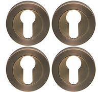 Loops 4 Pack - Screwless Round Euro Profile Escutcheon - Antique Brass 52mm Door Key Plate