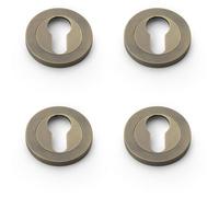 Loops 4 Pack - Screwless Round Euro Profile Escutcheon - Italian Brass 50mm Door Key Plate
