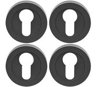 Loops 4 Pack Screwless Round Euro Profile Escutcheon - Matt Black 52mm Door Key Plate