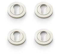 Loops 4 Pack - Screwless Round Euro Profile Escutcheon - Polished Nickel 50mm Door Key Plate