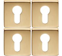 Loops 4 Pack Screwless Round Euro Profile Escutcheon - Satin Brass 50mm Door Key Plate