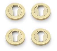 Loops 4 Pack - Screwless Round Euro Profile Escutcheon - Satin Brass Pvd 50mm Door Key Plate
