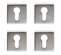 Loops 4 Pack - Screwless Round Euro Profile Escutcheon - Satin Chrome 50mm Door Key Plate
