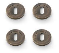 Loops 4 Pack - Screwless Round Standard Profile Escutcheon - Antique Brass 50mm Lock Key Plate