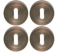 Loops 4 Pack - Screwless Round Standard Profile Escutcheon - Antique Brass 52mm Door Key Plate