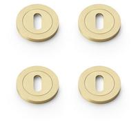 Loops 4 Pack - Screwless Round Standard Profile Escutcheon - Satin Brass 50mm Lock Key Plate