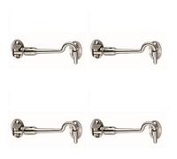 Loops 4 Pack - Silent Pattern Cabin Hook & Eye Bright Stainless Steel 100mm Arm Cabinet Hatch