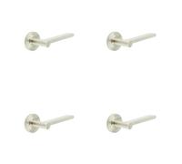 Loops 4 Pack Sleek Satin Nickel Chamfered Rose Door Handle For Modern Interiors - Solid Brass Interior Handle