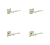 Loops 4 Pack Sleek Satin Nickel Door Handle With Square Stepped Rose Design - Solid Brass Interior Handle