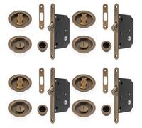 Loops 4 Pack - Sliding Pocket Door Lock & Latch Set - Antique Brass Rounded Forend Finger Pull
