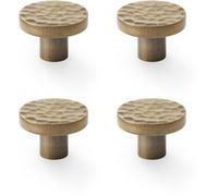 Loops 4 Pack - Slim Hammered Door Knob - Antique Brass 38mm Round Cupboard Cabinet Pull Handle