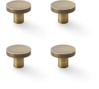Loops 4 Pack - Slim Round Door Knob - Antique Brass 38mm Modern Cupboard Cabinet Pull Handle