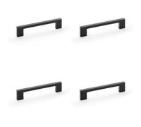 Loops 4 Pack - Slim Square Bar Pull Handle - Matt Black - 128mm Centres Solid Brass Drawer