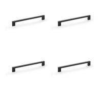 Loops 4 Pack - Slim Square Bar Pull Handle - Matt Black - 224mm Centres Solid Brass Drawer