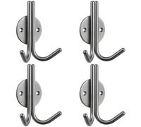 Loops 4 Pack - Slimline Double Coat Hook On Round Rose - 35mm Projection Bright Stainless Steel