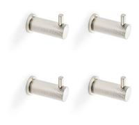 Loops 4 Pack - Solid Brass Knurled Single Robe Coat Hook - Wall Mounted Holder Polished Nickel