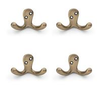 Loops 4 Pack - Solid Brass Victorian Double Robe Coat Hook - Wall Mounted Holder Antique Brass