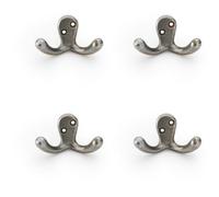 Loops 4 Pack - Solid Brass Victorian Double Robe Coat Hook - Wall Mounted Holder Antique Iron