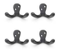 Loops 4 Pack - Solid Brass Victorian Double Robe Coat Hook - Wall Mounted Holder Matt Black