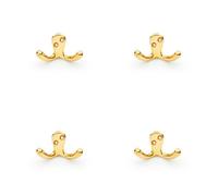 Loops 4 Pack - Solid Brass Victorian Double Robe Coat Hook - Wall Mounted Holder Polished Brass