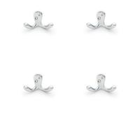Loops 4 Pack - Solid Brass Victorian Double Robe Coat Hook - Wall Mounted Holder Satin Chrome