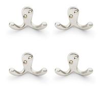 Loops 4 Pack - Solid Brass Victorian Double Robe Coat Hook - Wall Mounted Holder Satin Nickel