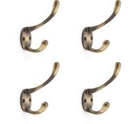 Loops 4 Pack - Solid Brass Victorian Hat & Coat Hook - Wall Mounted Holder - Antique Brass