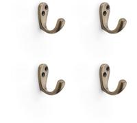 Loops 4 Pack - Solid Brass Victorian Single Robe Coat Hook - Wall Mounted Holder Antique Brass
