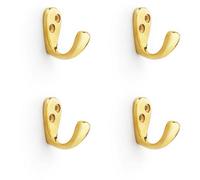Loops 4 Pack - Solid Brass Victorian Single Robe Coat Hook - Wall Mounted Holder Polished Brass