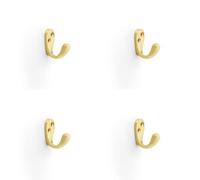 Loops 4 Pack - Solid Brass Victorian Single Robe Coat Hook - Wall Mounted Holder Satin Brass