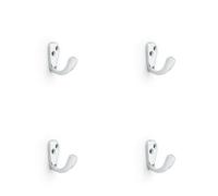 Loops 4 Pack - Solid Brass Victorian Single Robe Coat Hook - Wall Mounted Holder Satin Chrome