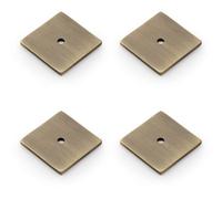 Loops 4 Pack - Square Kitchen Door Knob Backplate - Antique Brass 38mm X 38mm Cabinet Plate