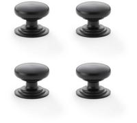 Loops 4 Pack - Stepped Round Door Knob - Matt Black 32mm Classic Kitchen Cabinet Pull Handle