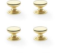 Loops 4 Pack - Stepped Round Door Knob Polished Brass 32mm Classic Kitchen Cabinet Pull Handle