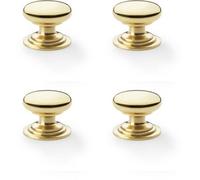 Loops 4 Pack - Stepped Round Door Knob Polished Brass 38mm Classic Kitchen Cabinet Pull Handle