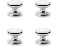 Loops 4 Pack - Stepped Round Door Knob Polished Chrome 38mm Classic Kitchen Cabinet Pull Handle