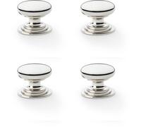 Loops 4 Pack - Stepped Round Door Knob Polished Nickel 38mm Classic Kitchen Cabinet Pull Handle