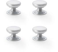 Loops 4 Pack - Stepped Round Door Knob - Satin Chrome 25mm Classic Kitchen Cabinet Pull Handle