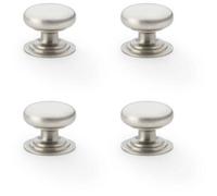 Loops 4 Pack - Stepped Round Door Knob - Satin Nickel 32mm Classic Kitchen Cabinet Pull Handle