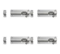 Loops 4 Pack - Straight Barrel Surface Mounted Sliding Door Bolt Lock 100mm X 38mm Bright Steel