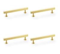 Loops 4 Pack - Straight Square Bar Pull Handle - Satin Brass 128mm Centres Solid Brass Drawer