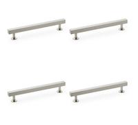 Loops 4 Pack - Straight Square Bar Pull Handle - Satin Nickel 160mm Centres Solid Brass Drawer