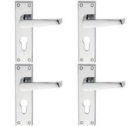 Loops 4 Pack - Straight Victorian Latch & Euro Lock Door Handle Polished Chrome Lever Backplate