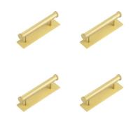 Loops 4 Pack Stylish 96mm Satin Brass Cabinet Handle With Plain Backplate - Kitchen Drawer Pull Handle