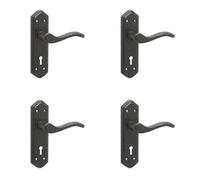 Loops 4 Pack Stylish Black Suite Door Handle With Lockplate For Home And Office - Interior Lever On Backplate