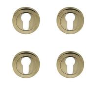 Loops 4 Pack Stylish Designer Euro Profile Escutcheons With 50mm Round Rose In Elegant Brass Finish - Key Hole Cover