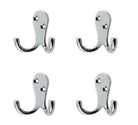 Loops 4 Pack Stylish Double Robe Hook In Polished Chrome - 53mm - Wall Mounted Clothing Hook