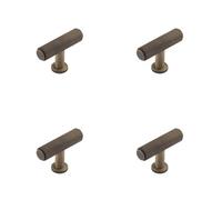 Loops 4 Pack Stylish Knurled T Bar Cupboard Knob In Antique Brass Finish - Kitchen Cabinet Knob